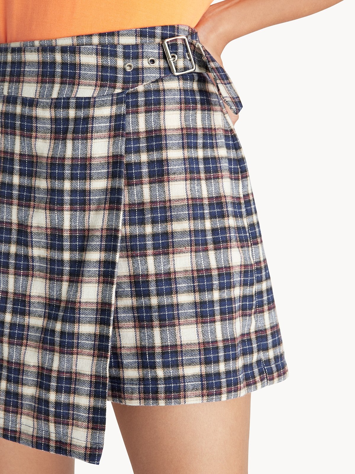 Mini Asymmetric Tartan Skirt Navy Pomelo Fashion