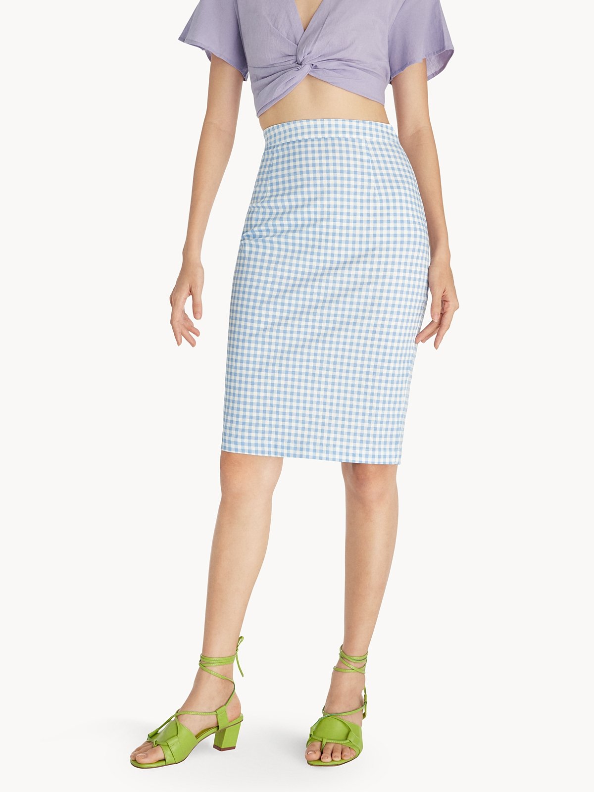 Gingham Pencil Skirt Blue Pomelo Fashion