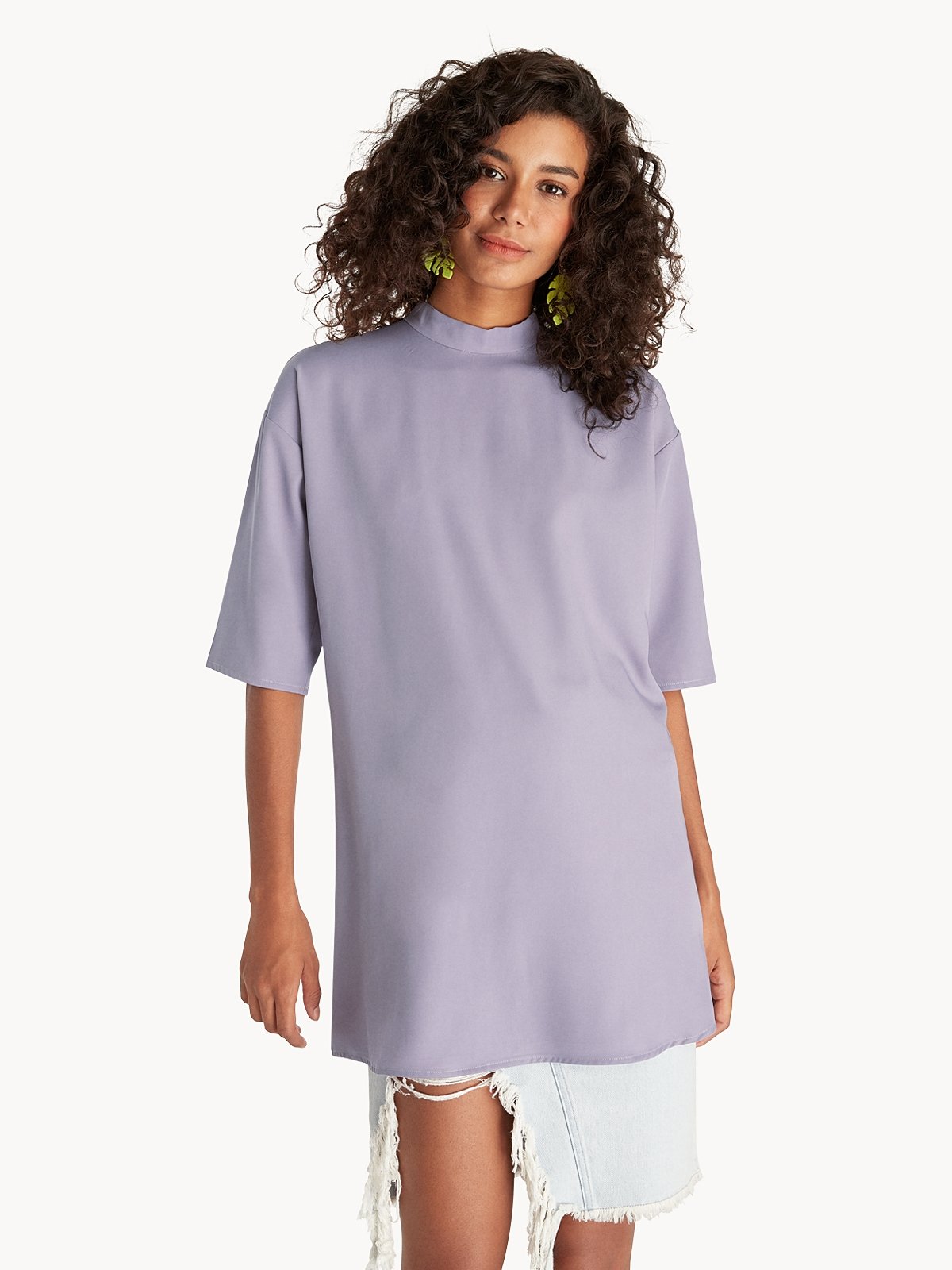 Oversized Mock Neck Loose Top Purple Pomelo Fashion