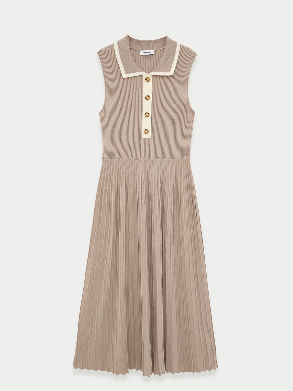 pomelo Pomelo Polo Pleated Dress - Taupe