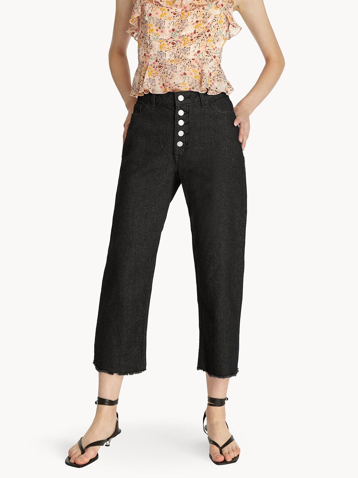 Pyper High Rise Rigid Asymmetrical Button Straight Jeans main image 0