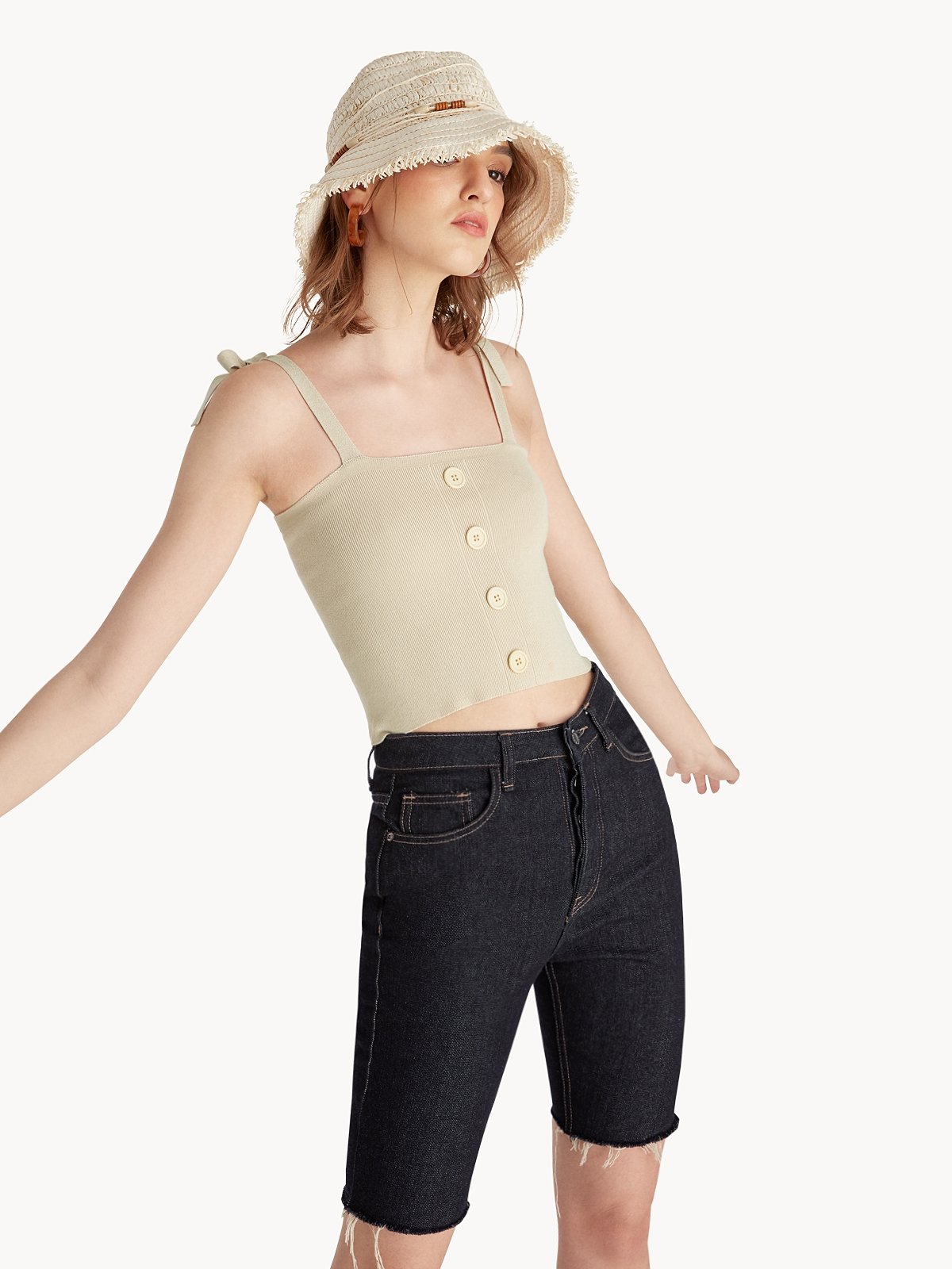 Cream tie shoulder crop outlet top