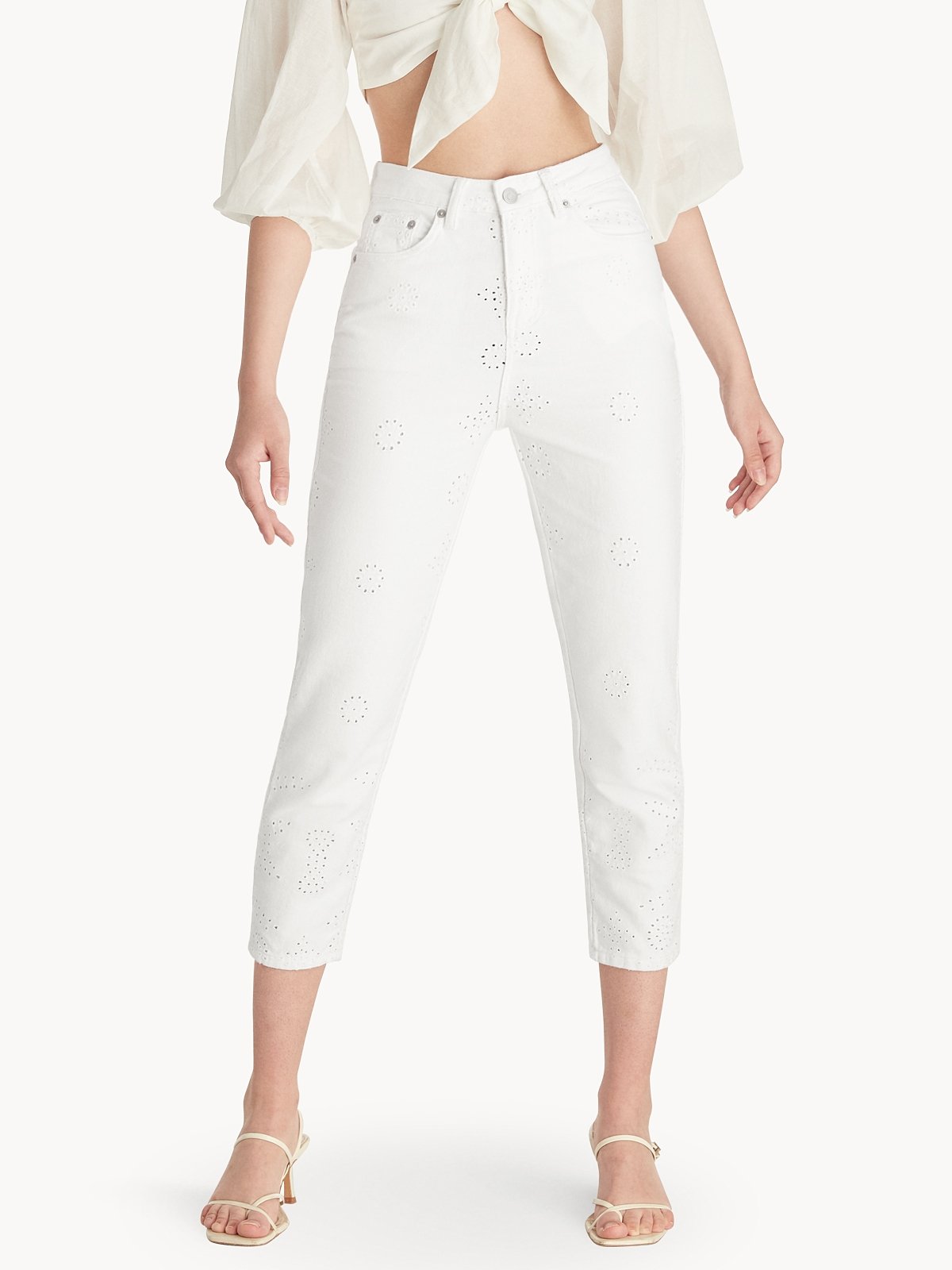 White hot sale embroidered jeans