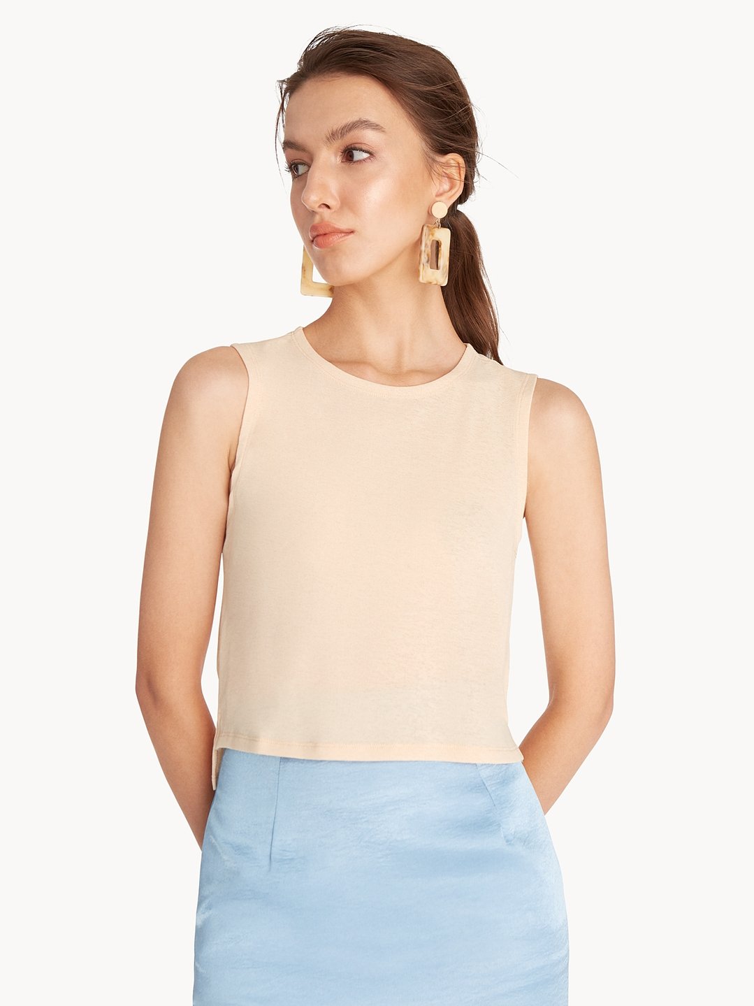 Crop Sleeveless Fitted Top - Beige - Pomelo Fashion