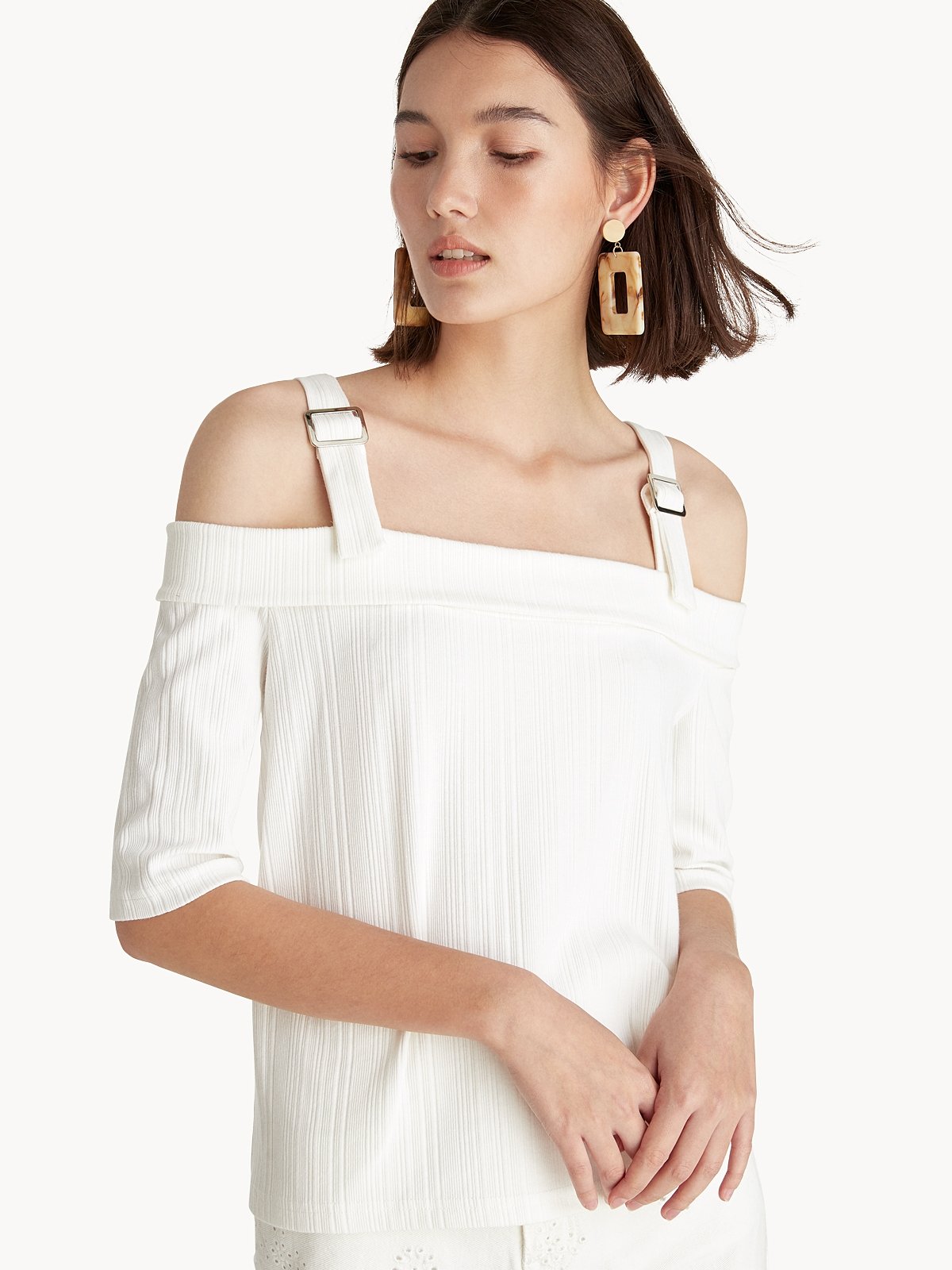 White off the shoulder top with straps hot sale
