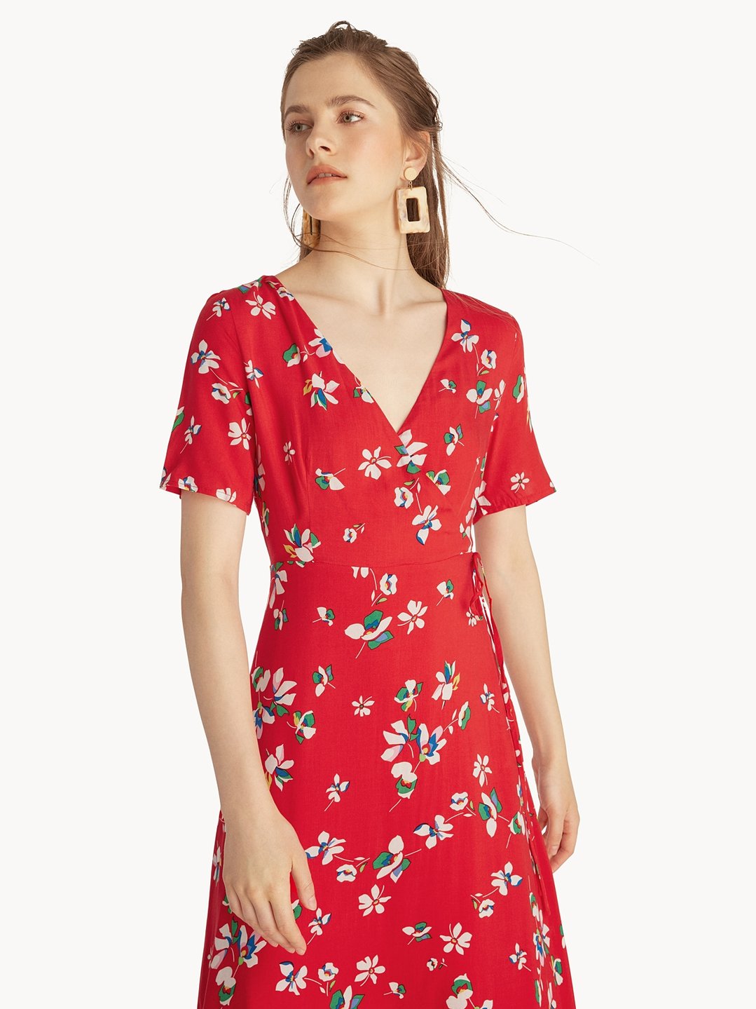 Red floral wrap maxi dress Clearance