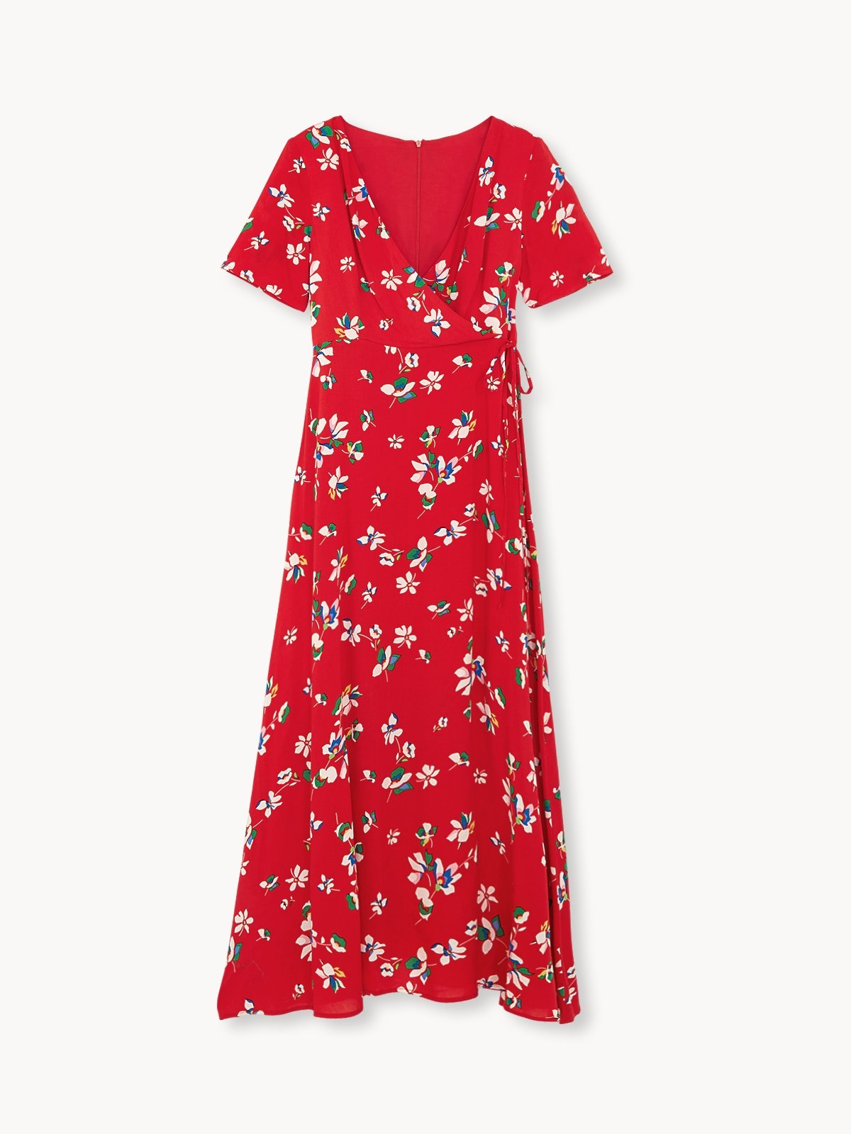 Red floral midi dress best sale
