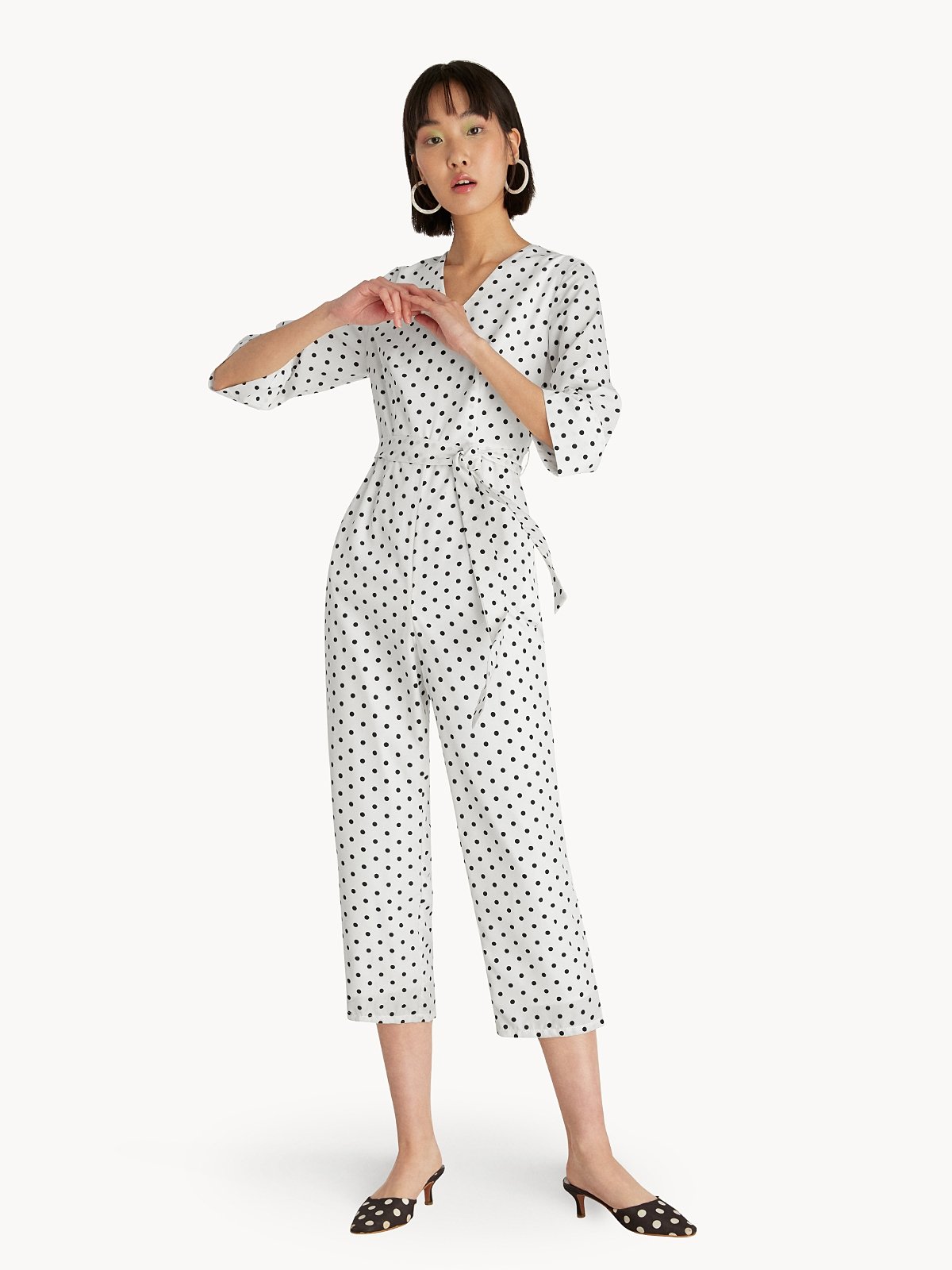 White polka dot jumpsuit cheap