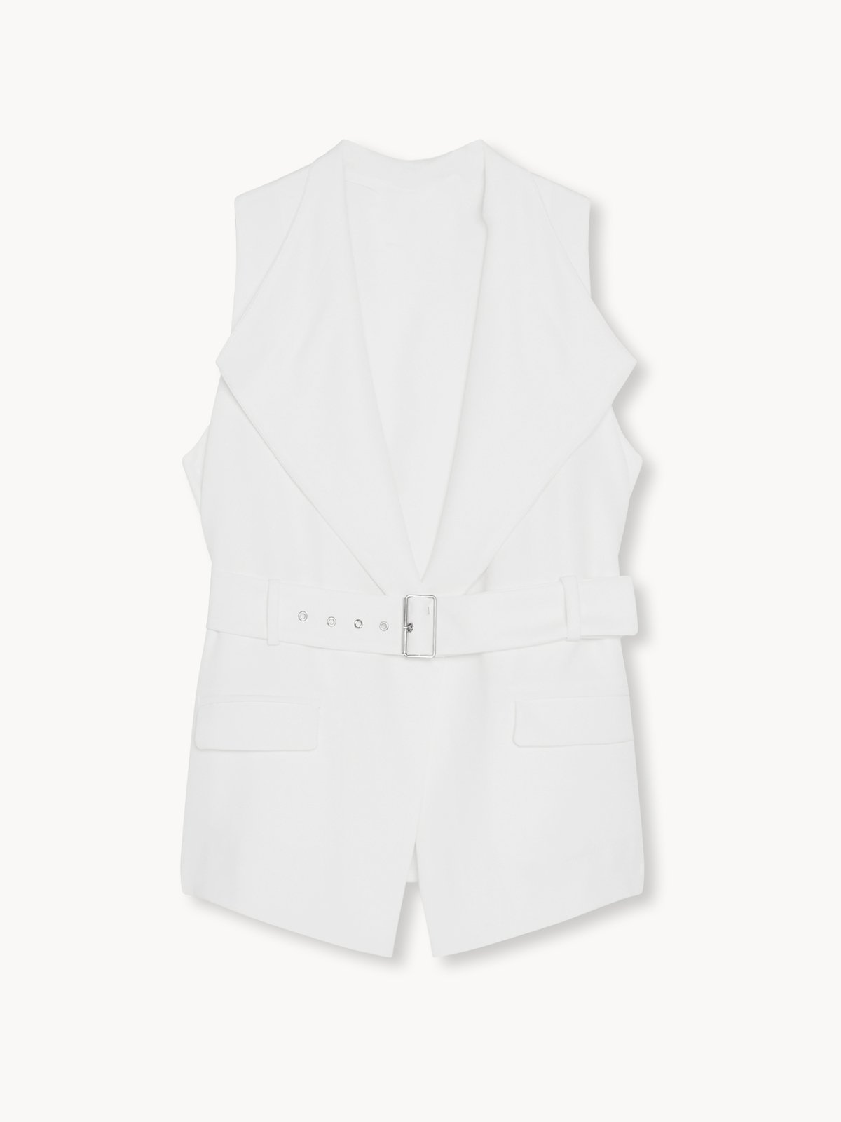 Front Pocket Belted Vest White Pomelo Fashion