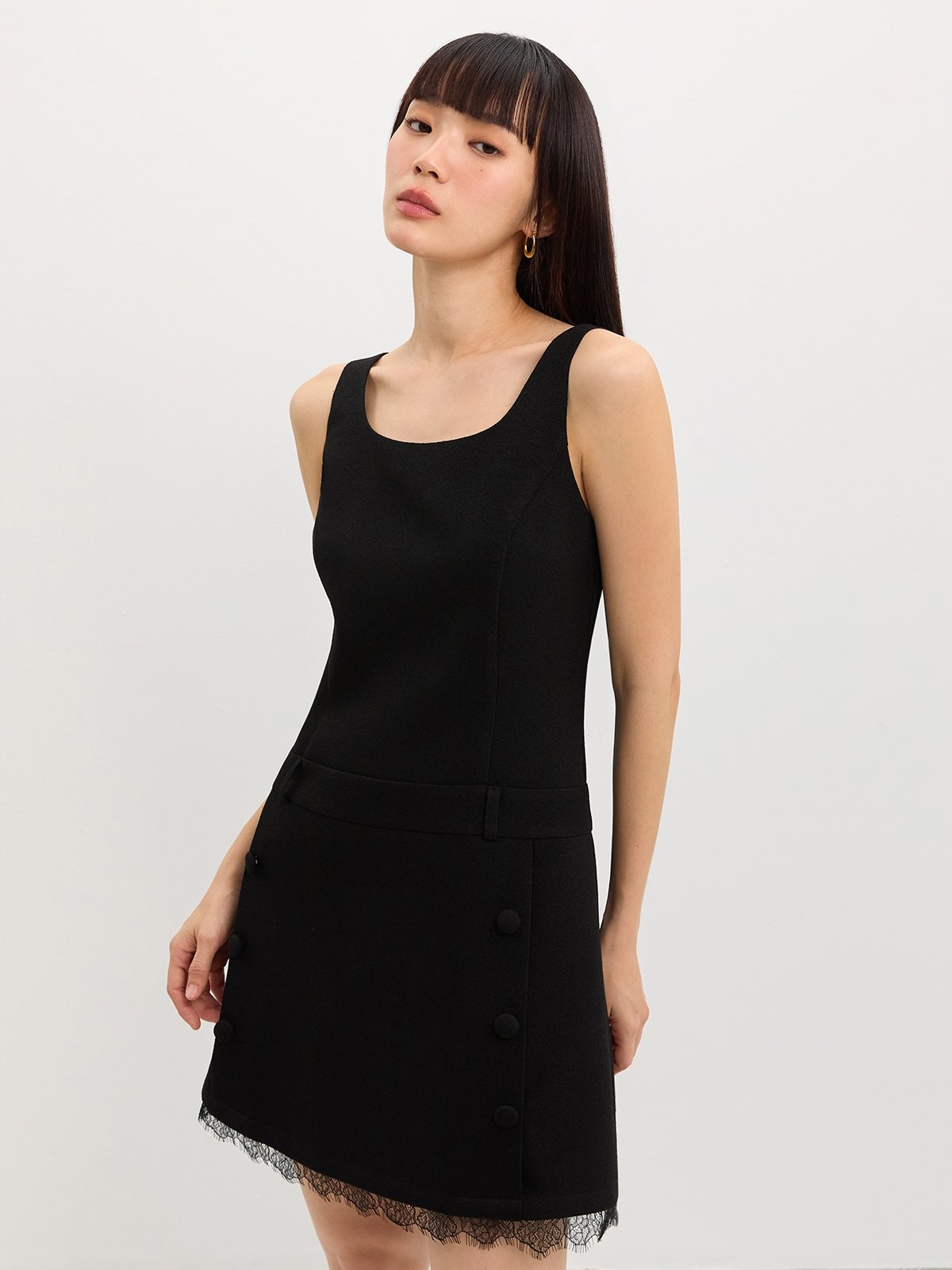 pomelo Pomelo Lace Trim Dress - Black
