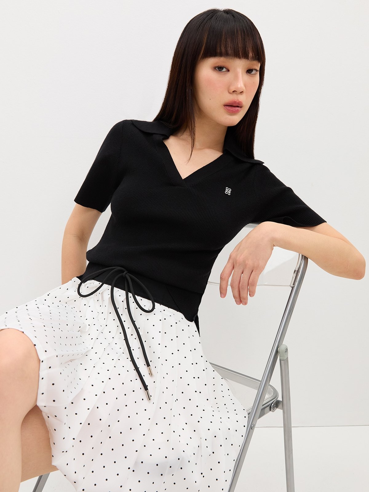Flower Button Knit Top - Light Grey - Pomelo Fashion
