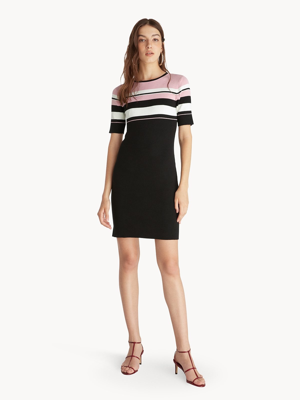 Mini Striped Bodycon Dress Pink Pomelo Fashion