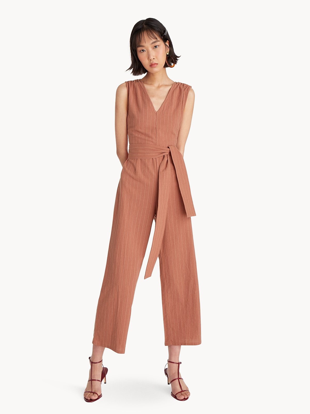 Tie Waist Open Back Jumpsuit Orange Pomelo Fashion