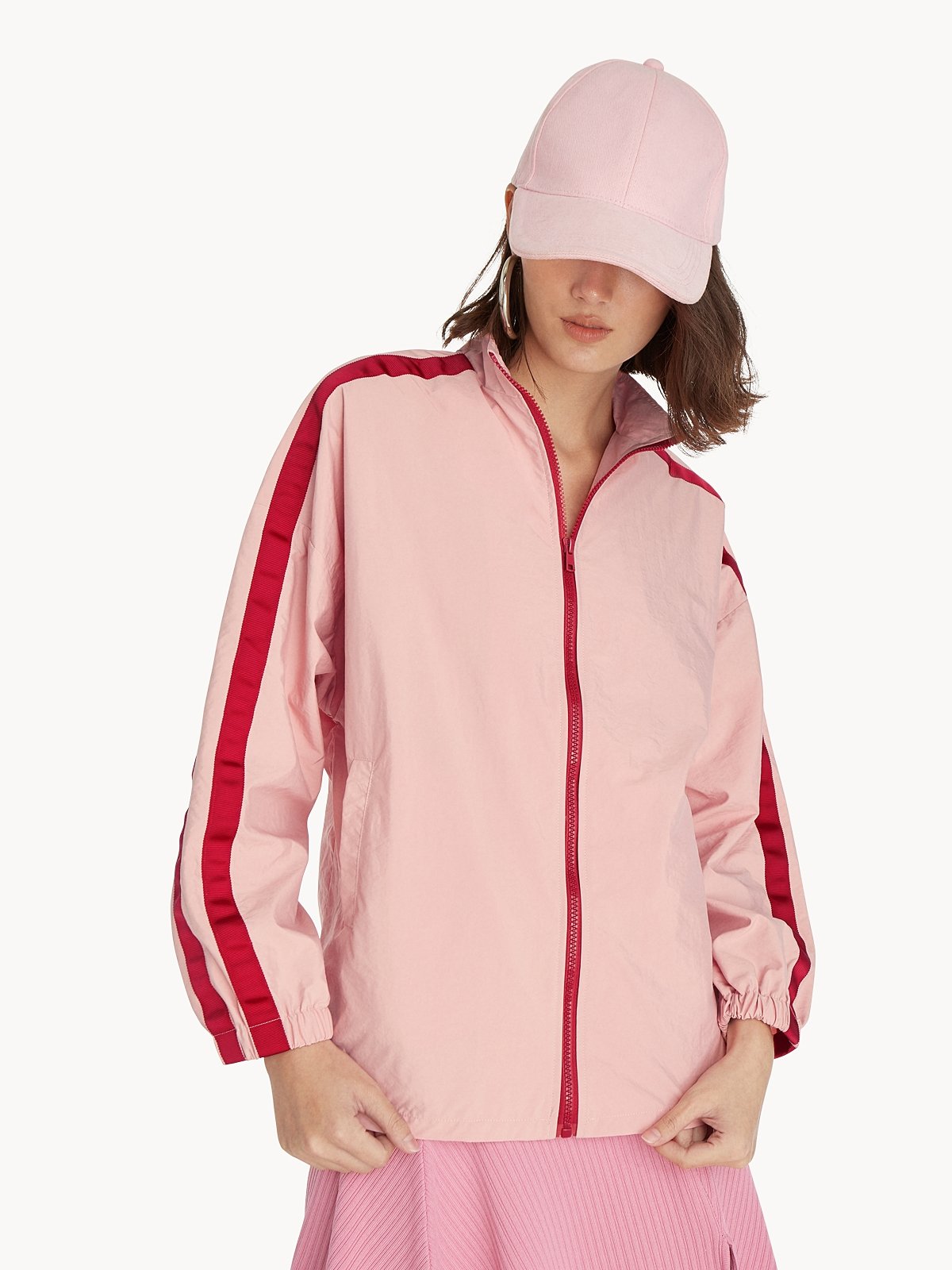Pink stripe jacket best sale