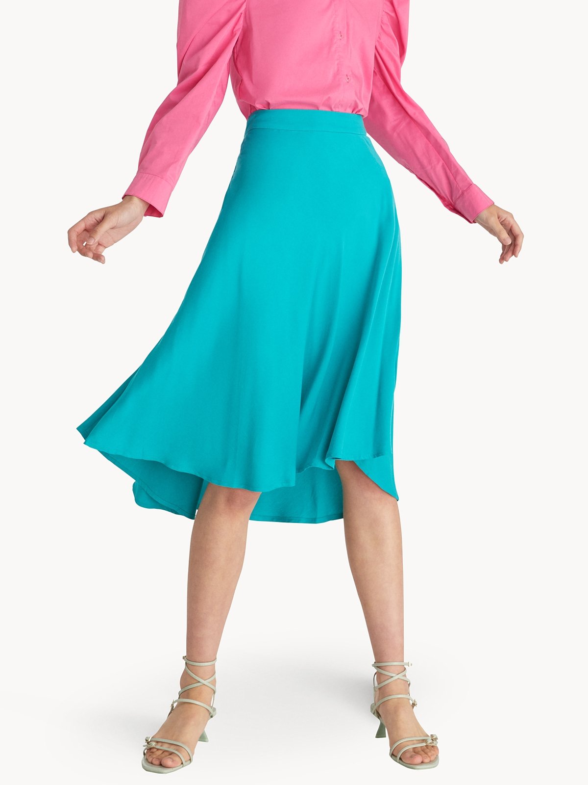 Midi Asymmetric Skirt - Teal - Pomelo Fashion