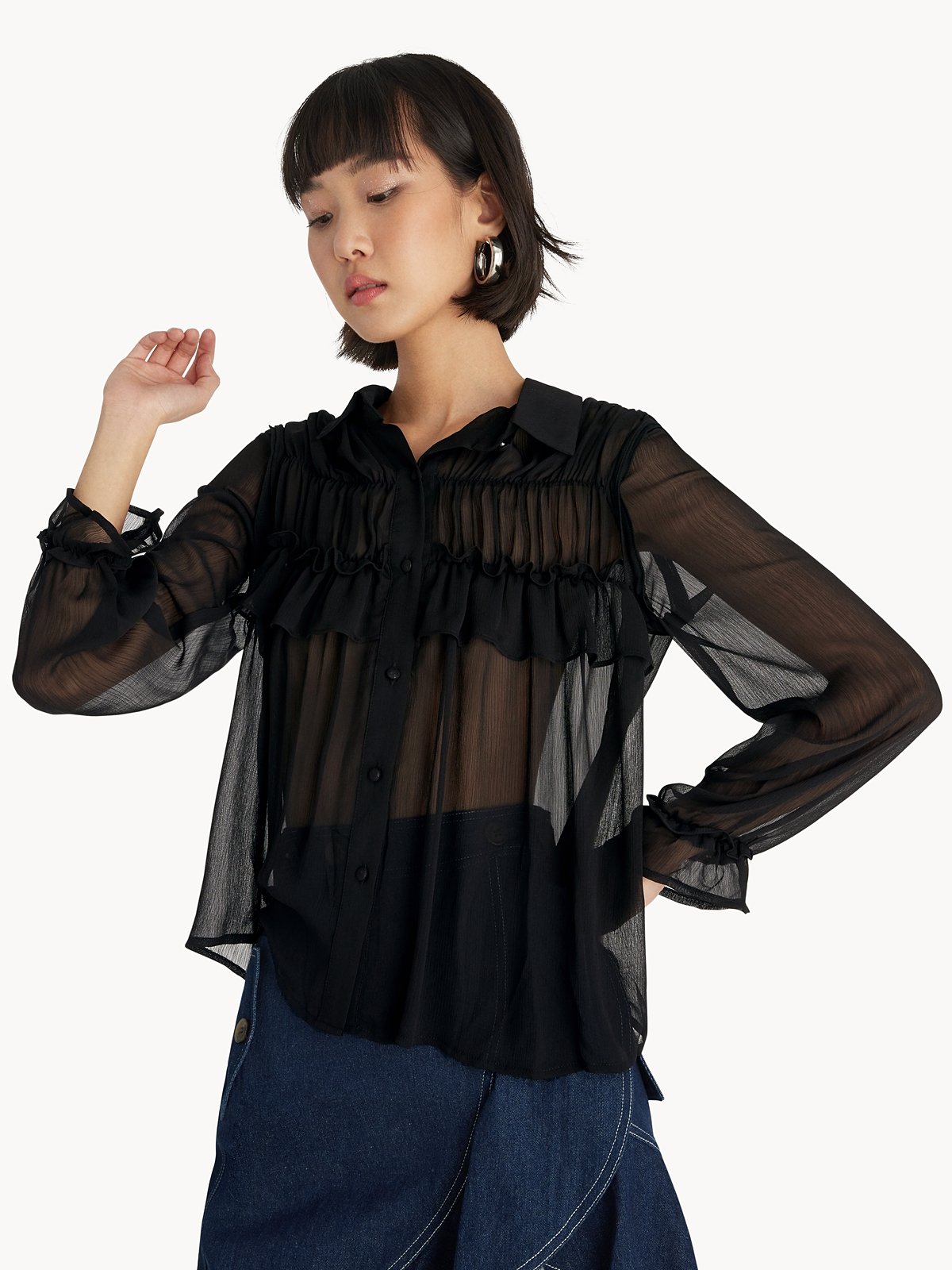 Grey sheer top blouse