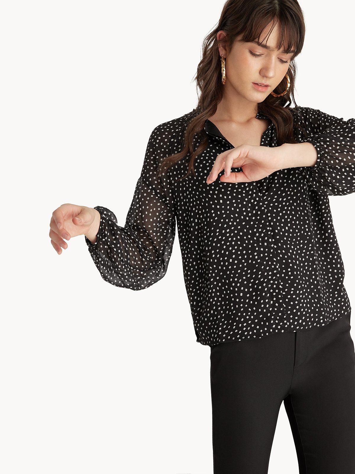 Brown Printed Semi-Sheer Shirt
