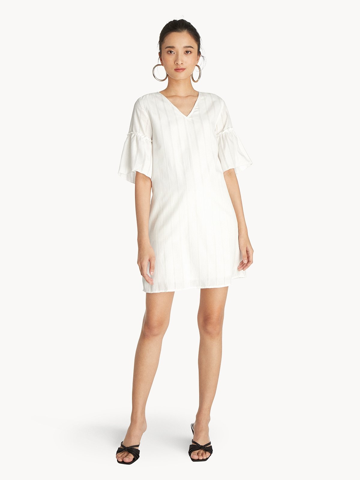 Mini Flounce Sleeves Loose Dress White