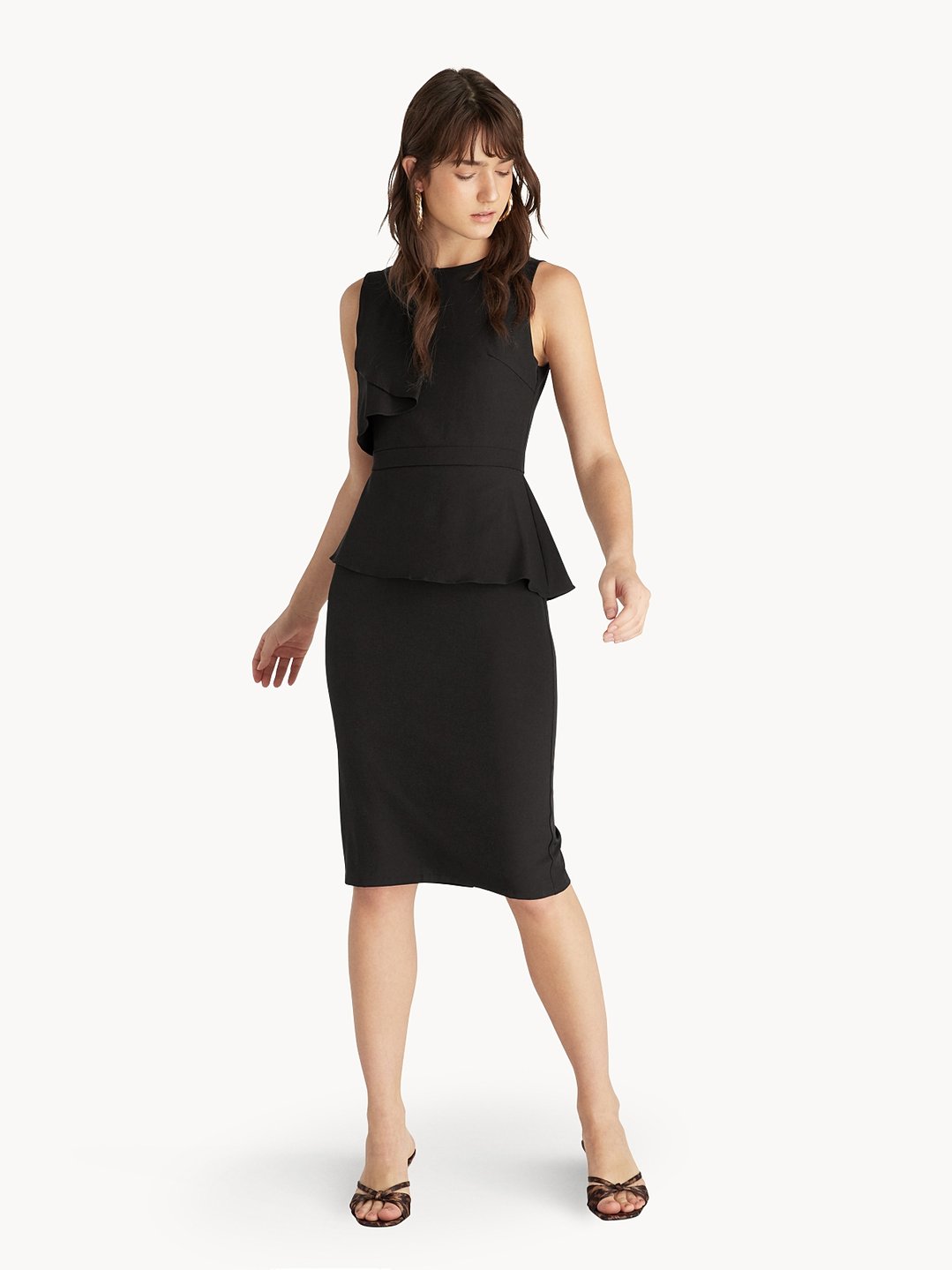 Midi Peplum Fitted Dress - Black - Pomelo Fashion