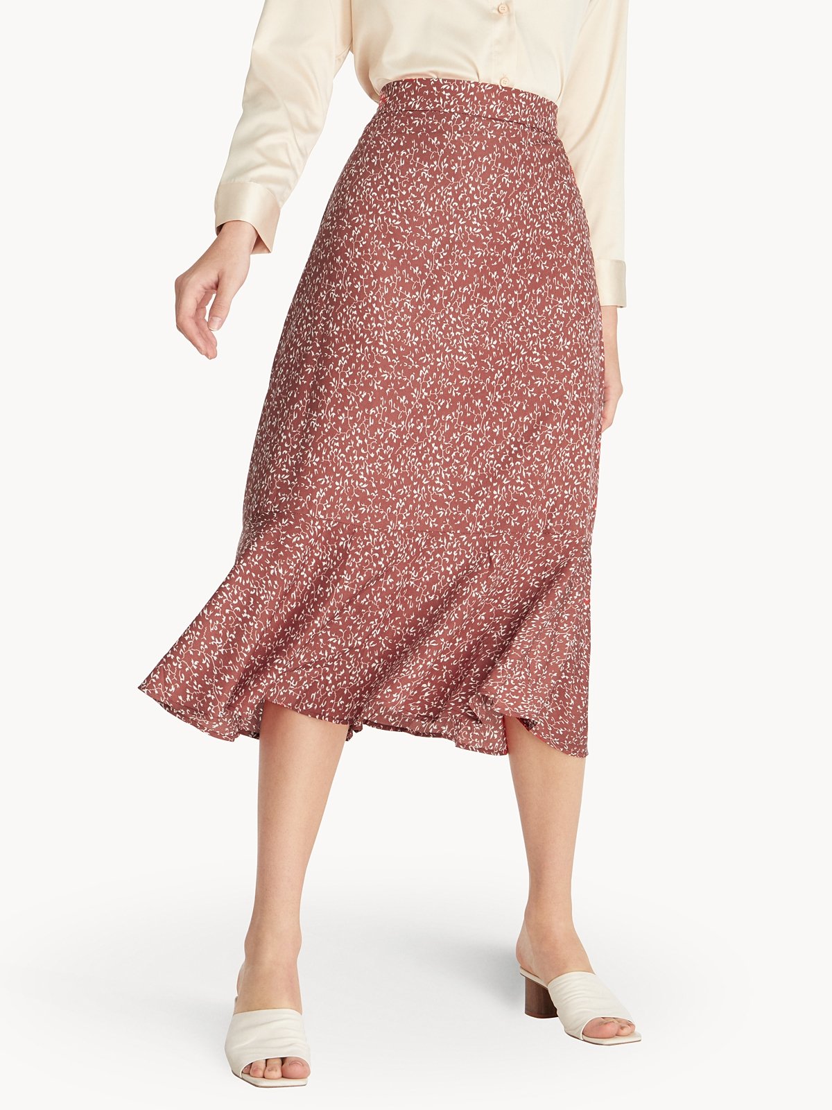 Midi Flowy Floral Skirt Red Pomelo Fashion
