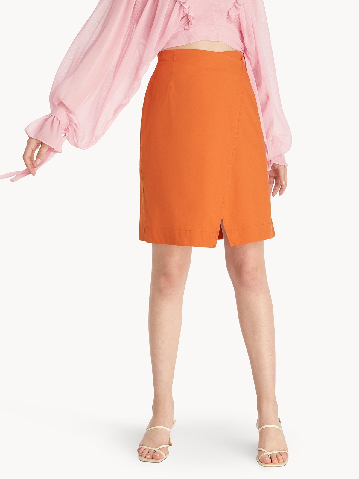 High Waisted Slit Skirt Orange Pomelo Fashion