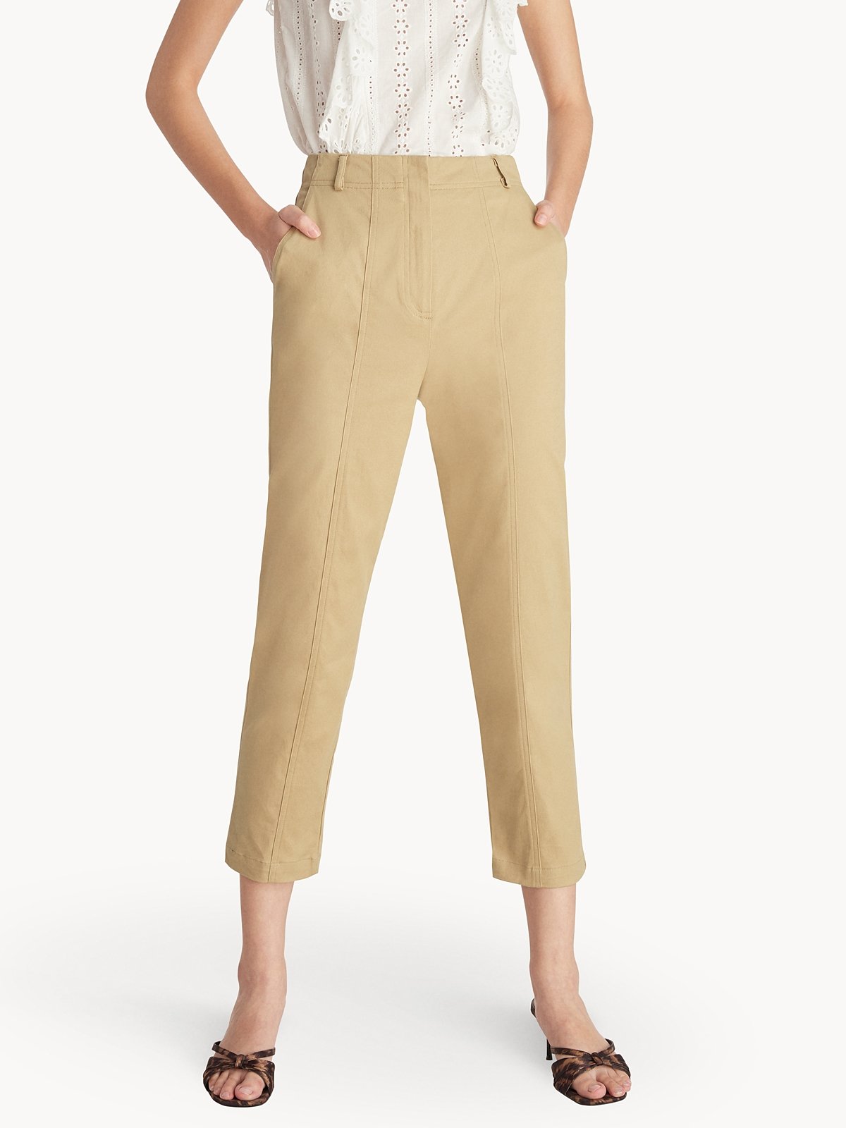 Cropped Denim Pants Beige Pomelo Fashion