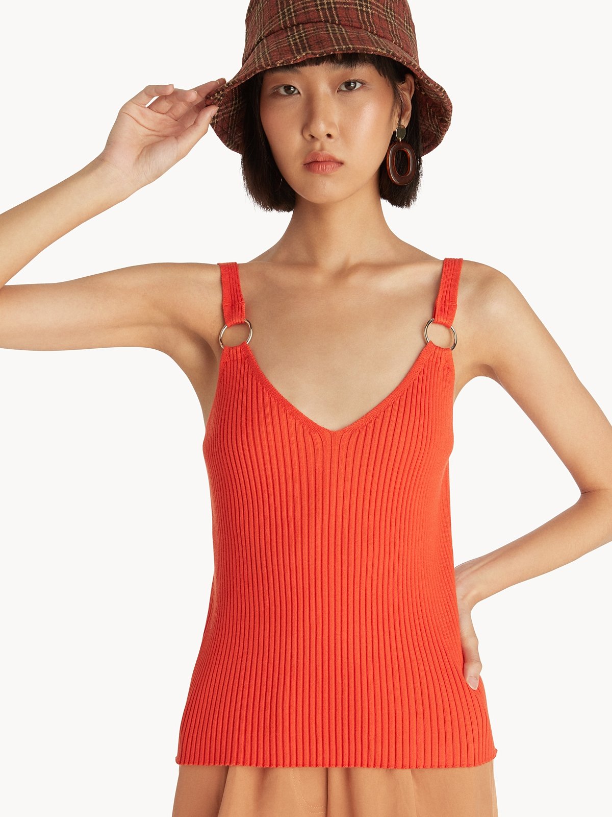 Ring strap top orange pomelo fashion