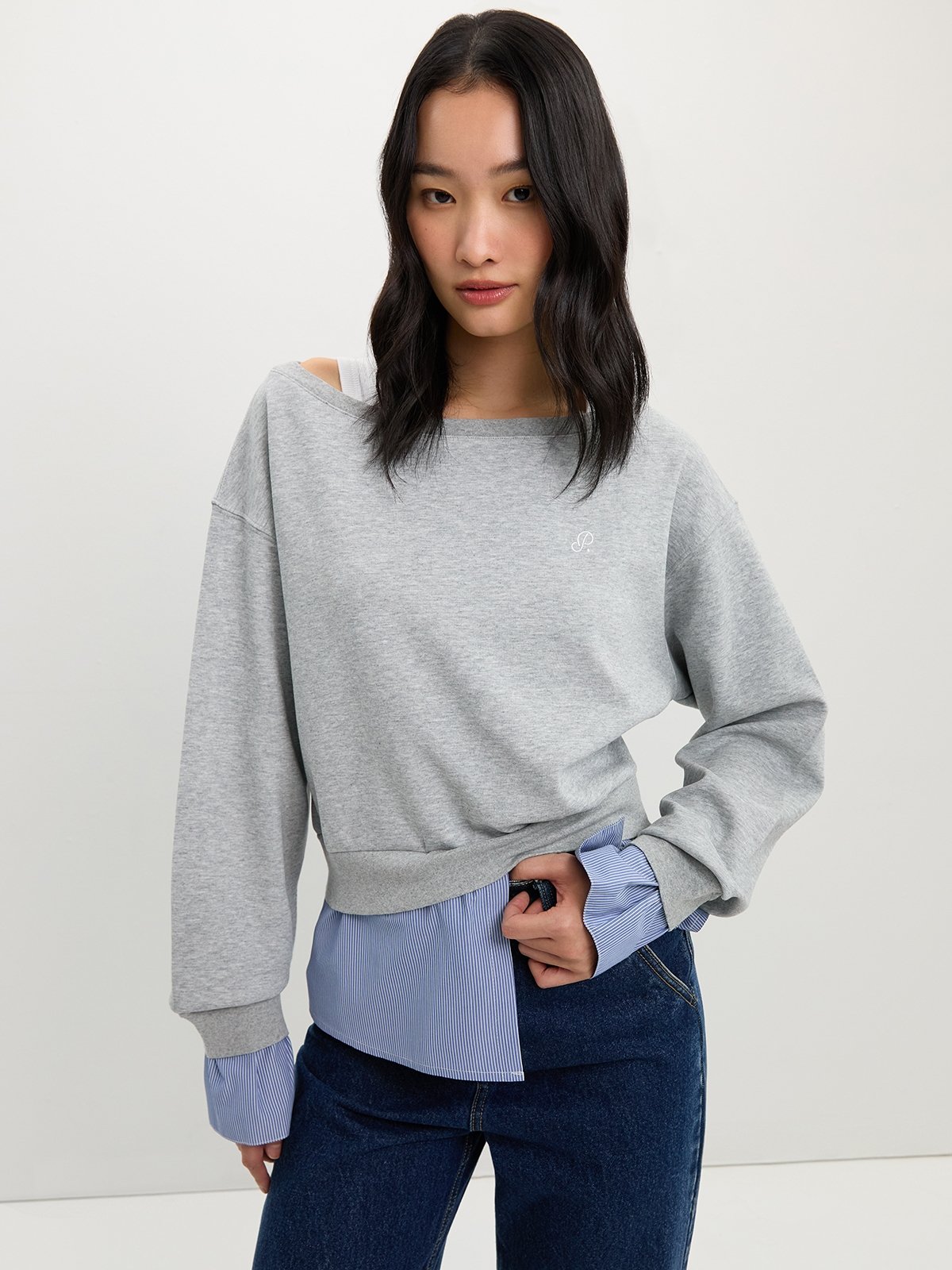 ★関税込★BINARY01★Smire Leather Pedine Jumper★２color★ ONLY THE BLIND - LEATHER APPLIQUE KNIT SWEATSHIRT