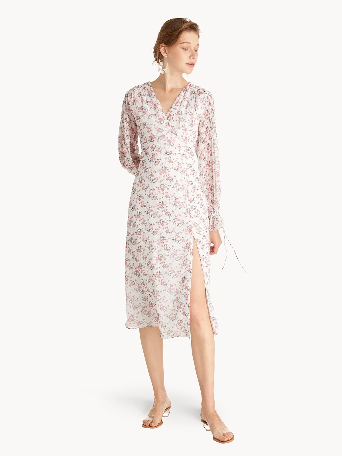 White floral clearance long sleeve dress