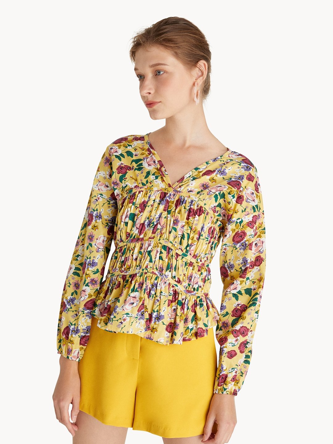 Ruffled Floral Blouse - Multi Color - Pomelo Fashion