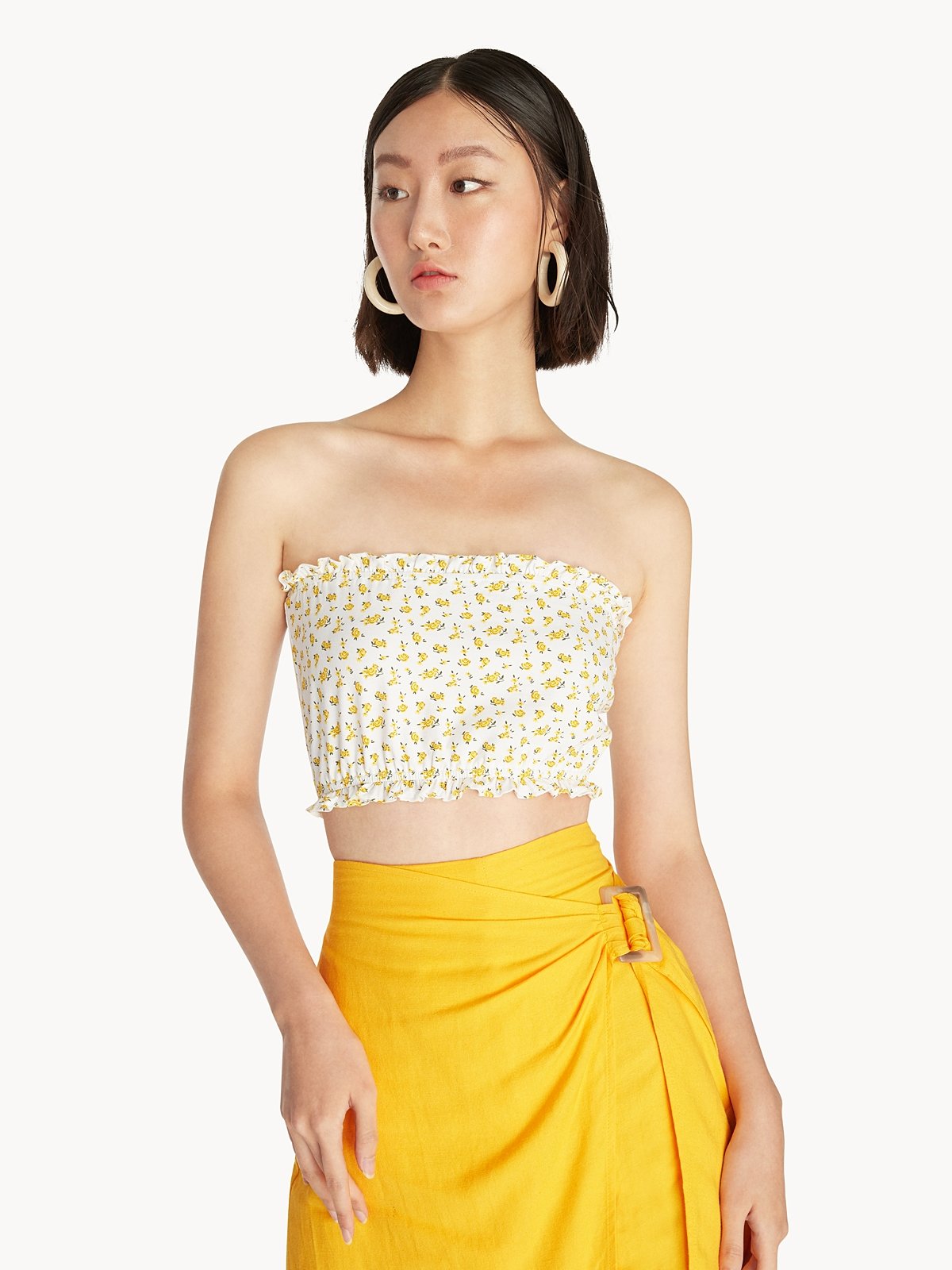 Floral Frill Tube Top Yellow Pomelo Fashion