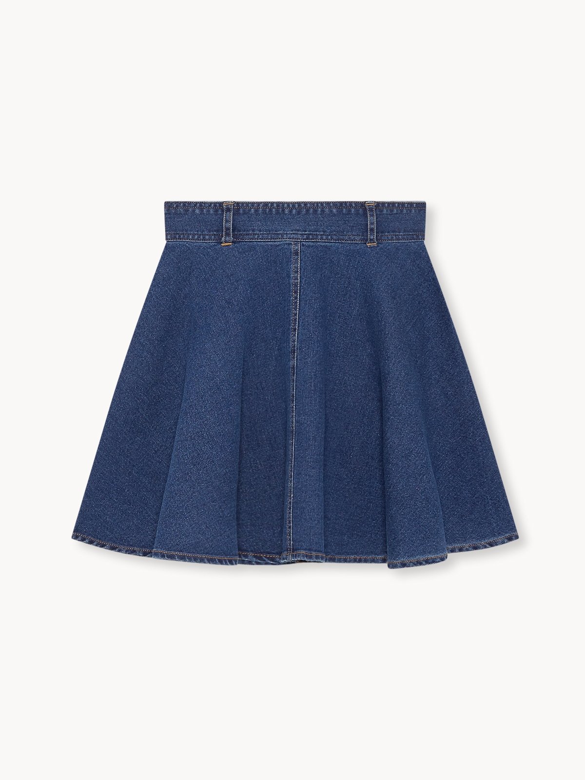 Pleated blue denim skirt discount