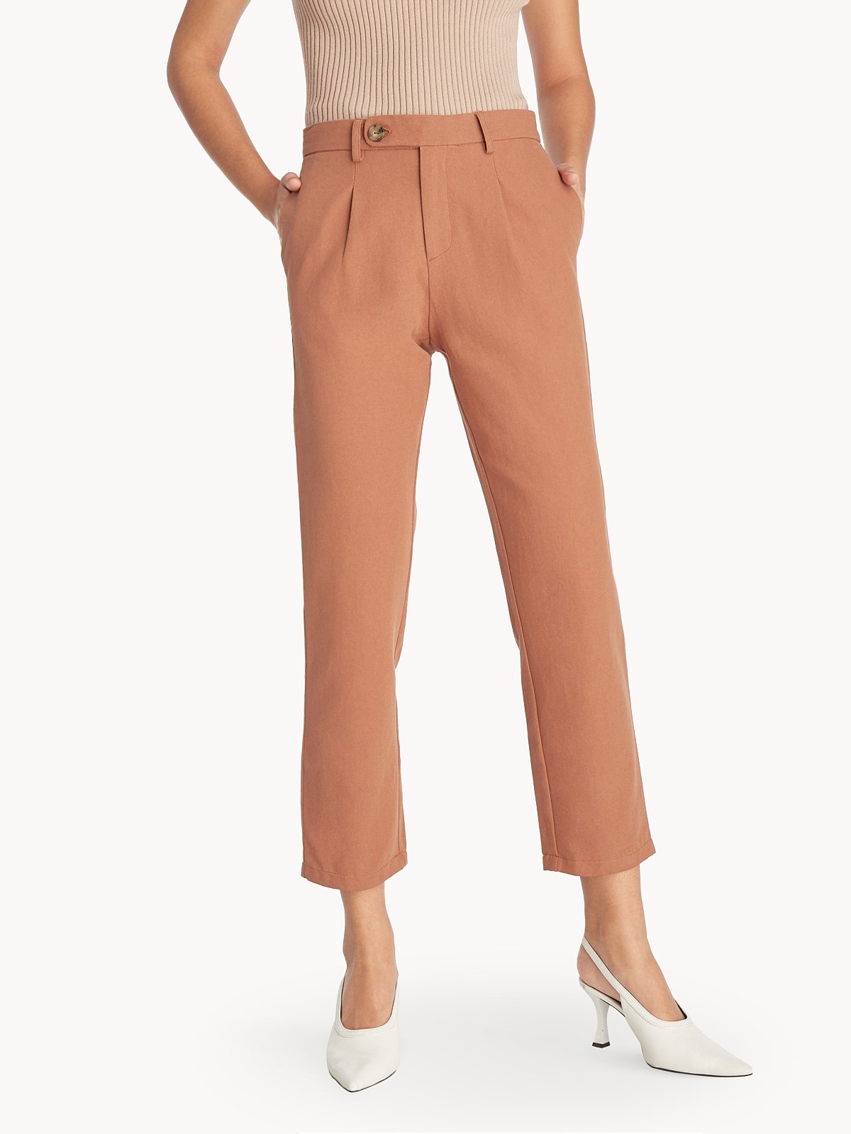 Straight Cropped Trousers Brown