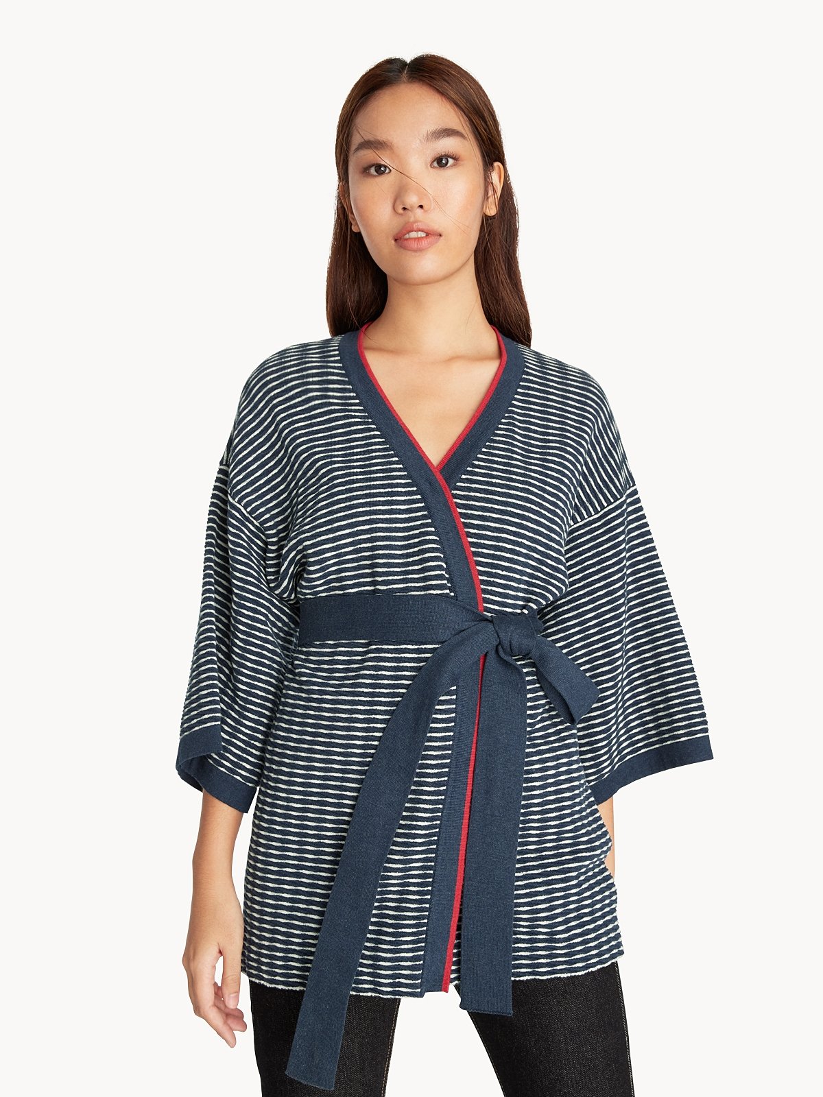 Textured Print Kimono Wrap Navy Pomelo Fashion