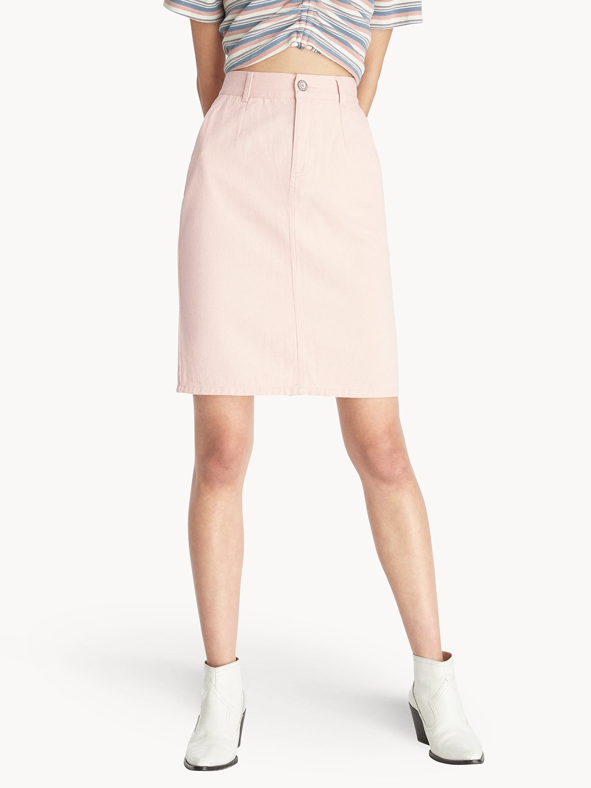 Pencil High Waisted Denim Skirt - Pink - Pomelo Fashion