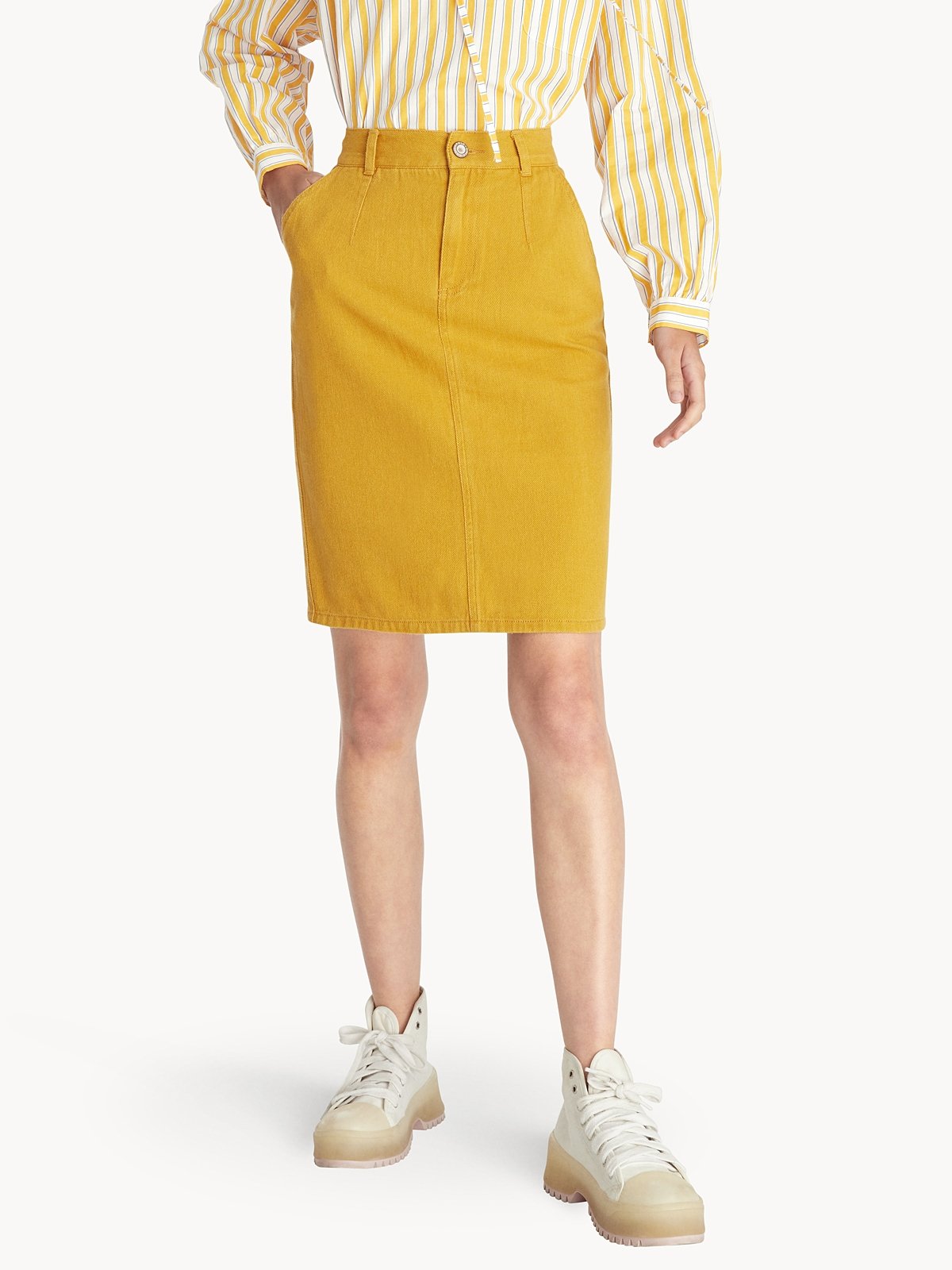 Pencil High Waisted Denim Skirt Yellow Pomelo Fashion