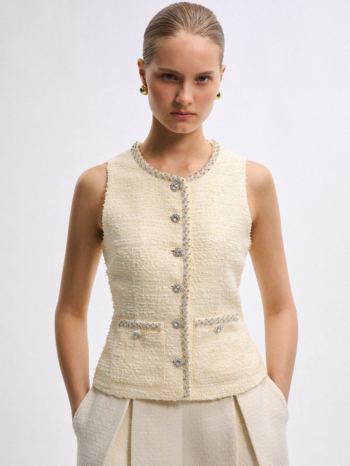 トップス pois Tweed vest Notch Collar Vest