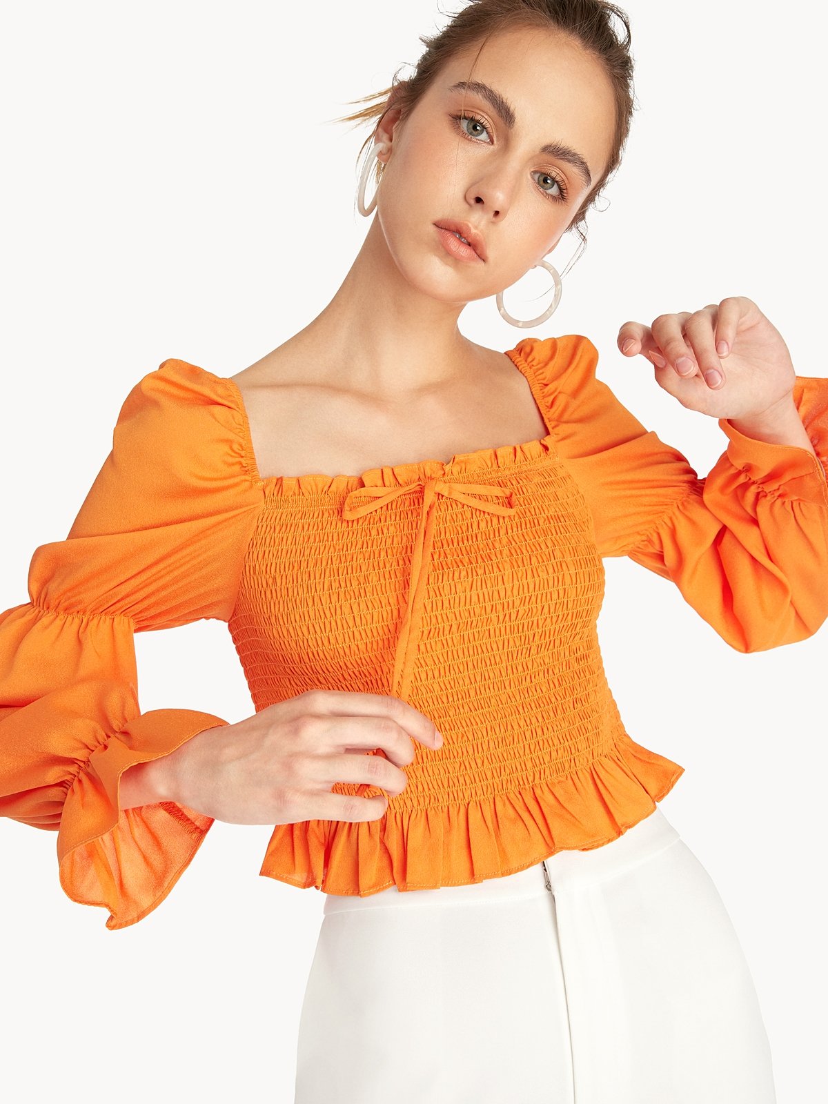 puffed-sleeves-ruffle-top-orange-pomelo-fashion