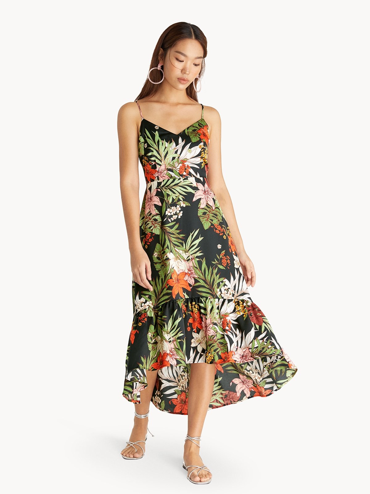 Maxi Open Back Tropical Dress Black Pomelo Fashion