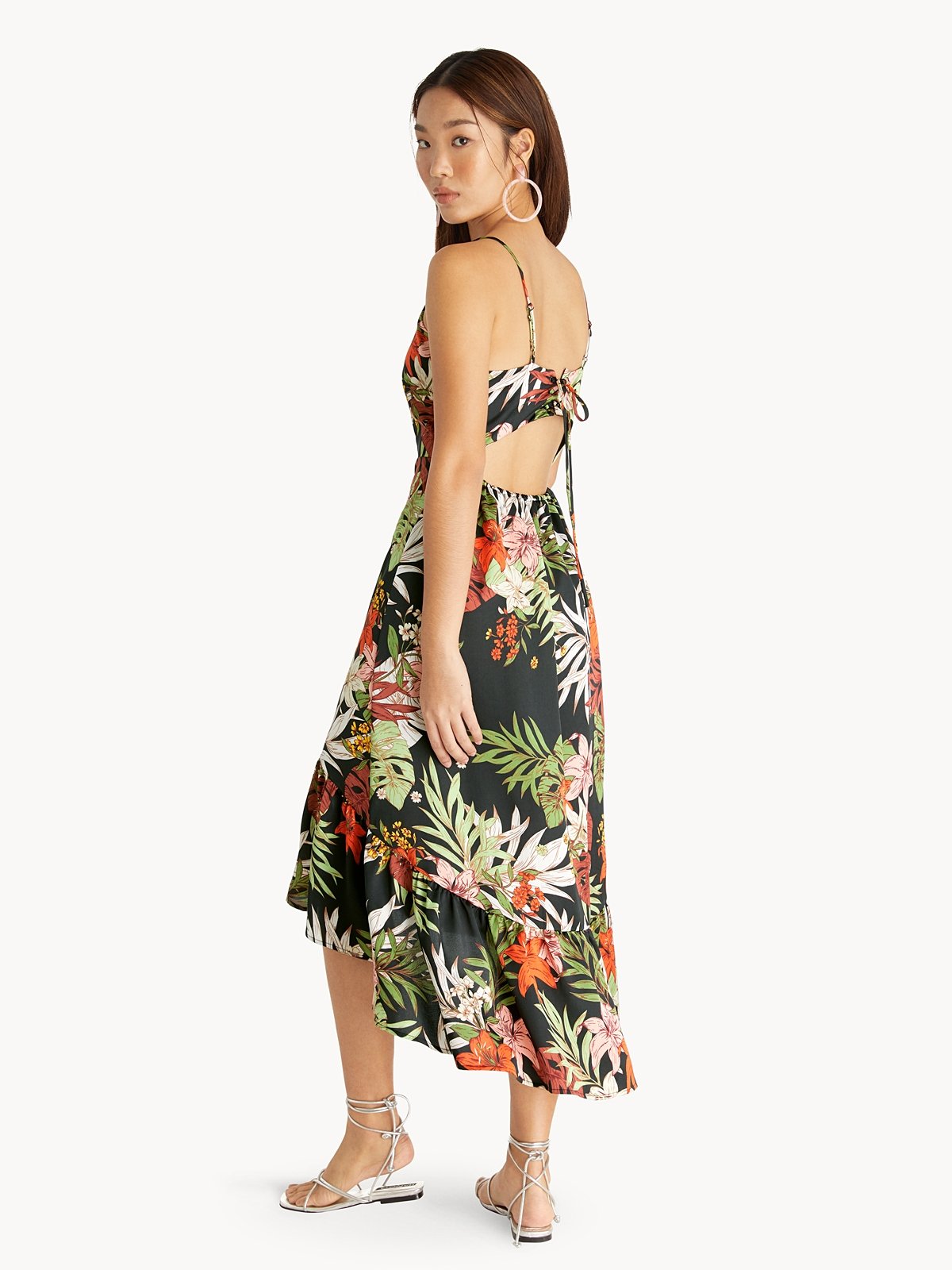 Maxi Open Back Tropical Dress Black Pomelo Fashion