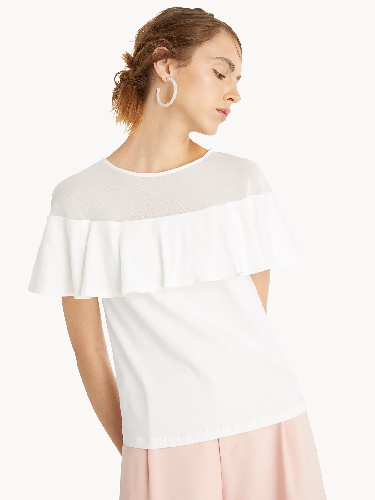 White mesh ruffle top top