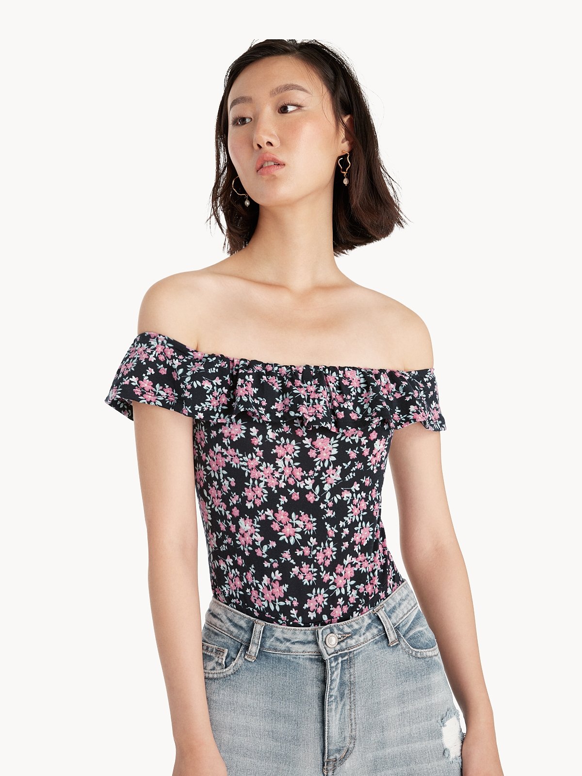 off shoulder floral bodysuit