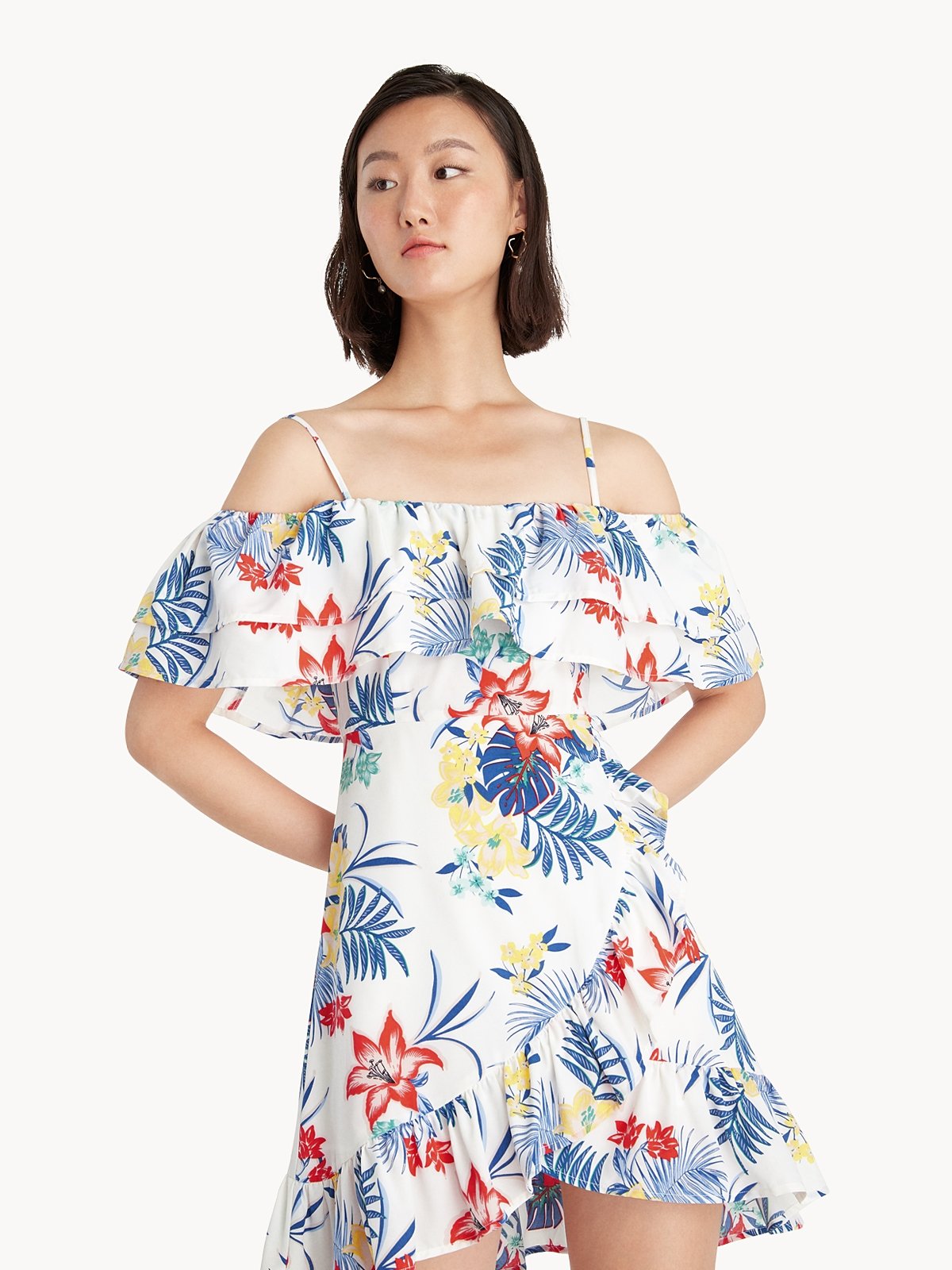 White floral dress off the shoulder on sale
