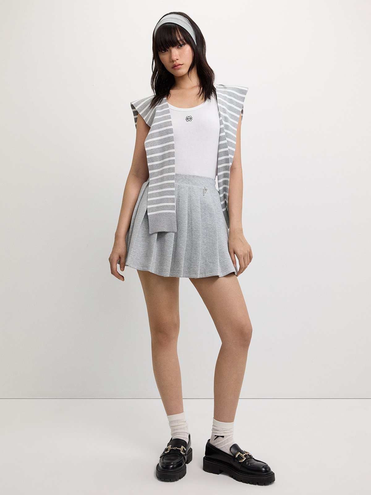 Pleated Skirt - Light Grey - Pomelo Fashion