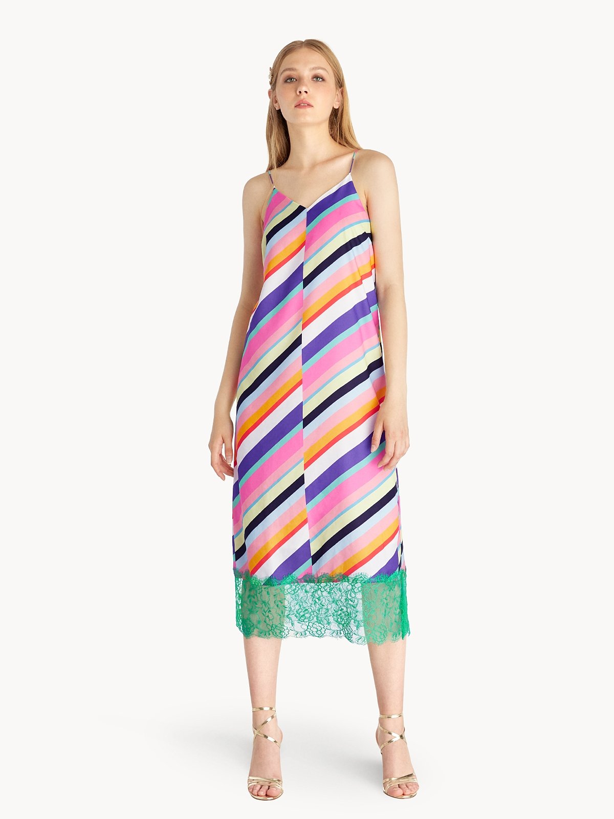 Midi Strappy Striped Dress Multi Color