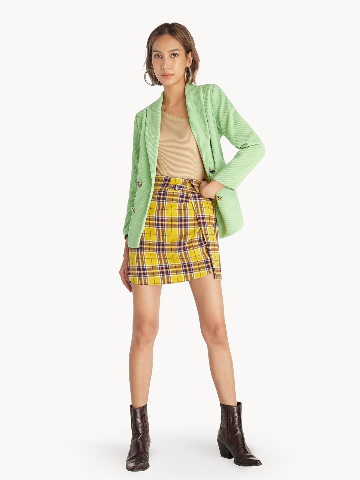 Yellow check skirt and sale blazer