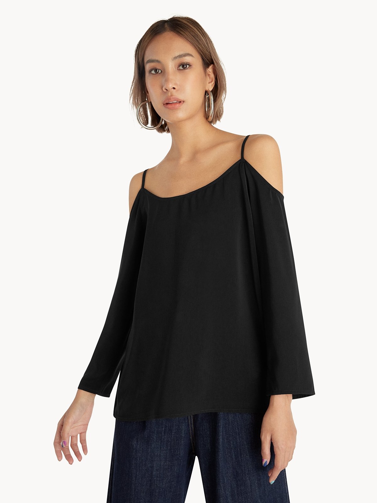 Loose Cold Shoulder Top Black Pomelo Fashion