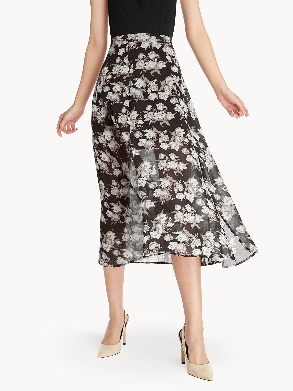 Front Slits Sheer Skirt Black Pomelo Fashion