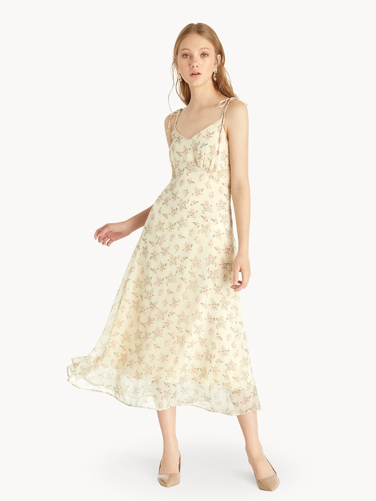 Pastel Floral Tie-Shoulder Dress