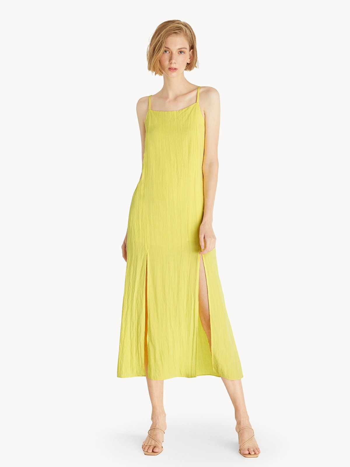 Maxi Double Slits Loose Dress Yellow Pomelo Fashion